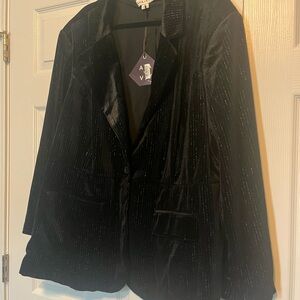 NWT Ava & Viv Black Velvet Blazer with Subtle Sparkle lines 3X
